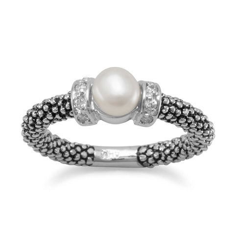 Rhodium Plated Oxidized Band with 6mm Cultured Freshwater Pearl