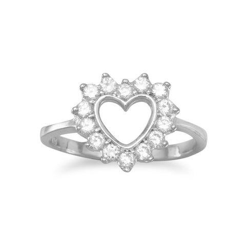 Rhodium Plated Cut Out CZ Heart Ring