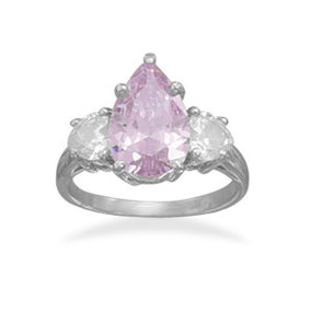 Rhodium Plated Pear Shape Lavender CZ Ring