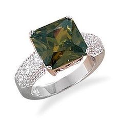 Rhodium Plated Olive CZ Ring