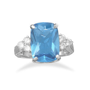Rhodium Plated Blue CZ Ring