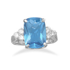Rhodium Plated Blue CZ Ring