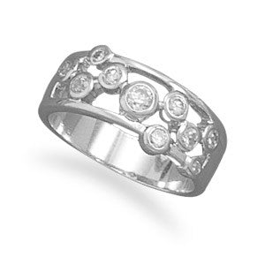 Rhodium Plated Bubble CZ Ring