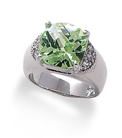 Rhodium Plated Light Green CZ Ring