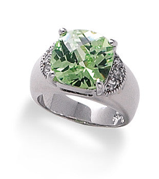 Rhodium Plated Light Green CZ Ring