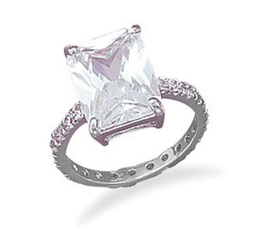 Rhodium Plated CZ Band with Center CZ