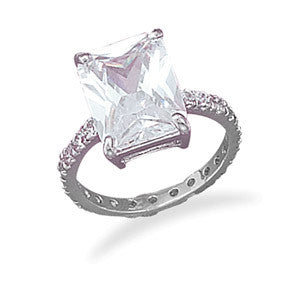 Rhodium Plated CZ Band with Center CZ