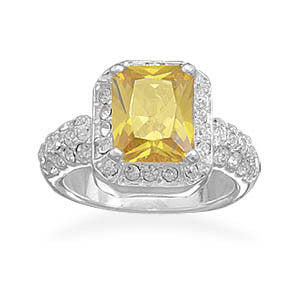 Yellow Rectangle CZ and Crystal Edge Ring