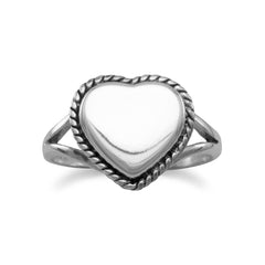 Polished Heart with Rope Edge Ring