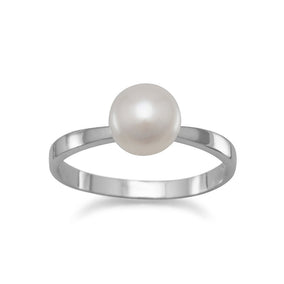 Rhodium Plated Cultured Freshwater Pearl Ring