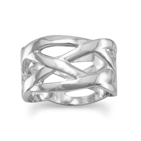 Rhodium Plated Weave Design Ring