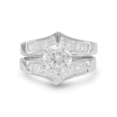Rhodium Plated Two Piece CZ Ring Set with 6.8mm Center CZ