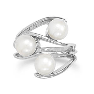 Rhodium Plated Cultured Freshwater Pearl Ring