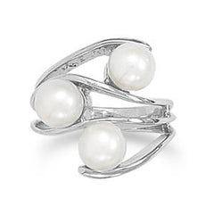 Rhodium Plated Cultured Freshwater Pearl Ring