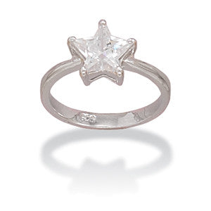 Rhodium Plated CZ Star Ring