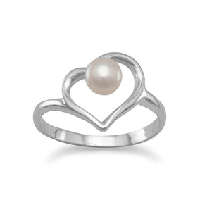 Heart Ring with Cultured Freshwater Pearl