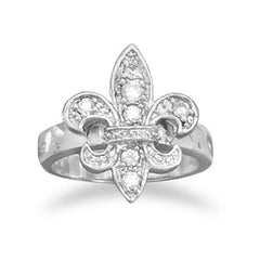 Rhodium Plated CZ Fleur de Lis Ring
