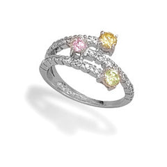 Rhodium Plated Split Band Ring with Multicolor CZs