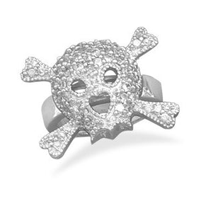 Rhodium Plated CZ Skull Ring