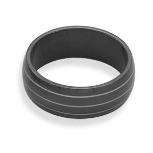 Lined Black Stainless Steel Men's Ring