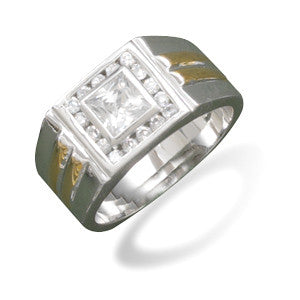 Two Tone Men's Ring with CZ