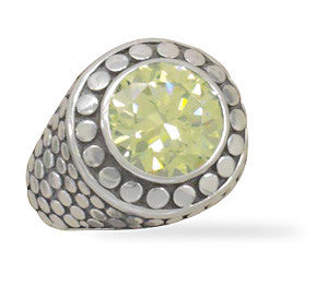 Oxidized Dot Design Ring with Green CZ