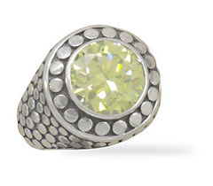 Oxidized Dot Design Ring with Green CZ