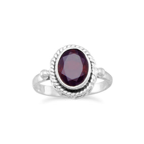Faceted Garnet Ring with Rope Edge