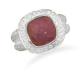 Rough-Cut Ruby Ring with CZ Edge