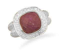 Rough-Cut Ruby Ring with CZ Edge
