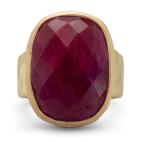 14 Karat Gold Plated Rough-Cut Ruby Ring