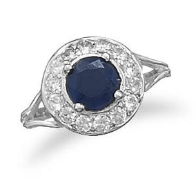 Faceted Rough-Cut Sapphire Ring with CZ Edge