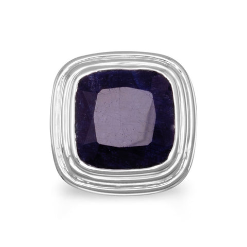 Square Faceted Rough-Cut Sapphire Ring