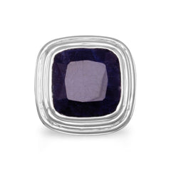 Square Faceted Rough-Cut Sapphire Ring