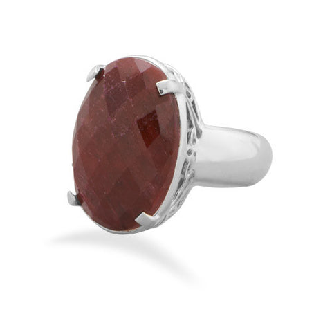 Oval Faceted Rough-Cut Ruby Ring