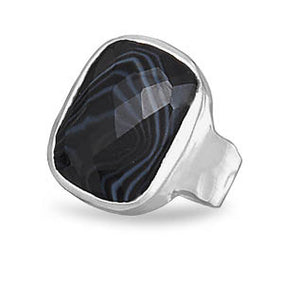Banded Black Onyx Hammered Ring
