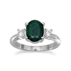 Rough-Cut Emerald and CZ Ring