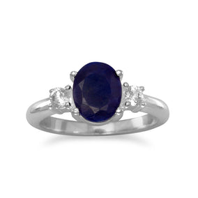 Rough-Cut Sapphire and CZ Ring