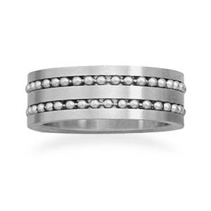 Stainless Steel Ring with Double Bead Row