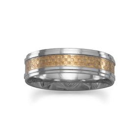 Two Tone Stainless Steel Ring Checker Pattern