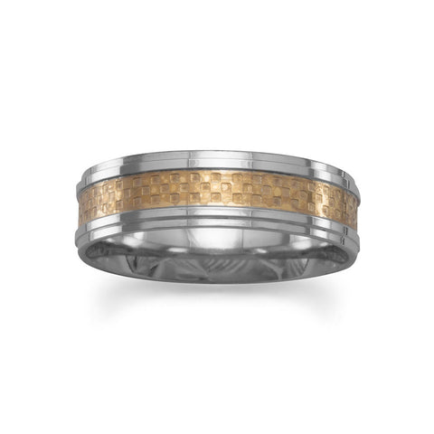 Two Tone Stainless Steel Ring Checker Pattern
