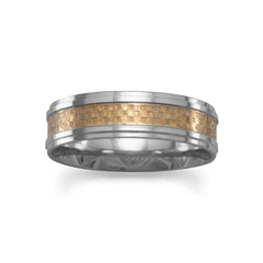 Two Tone Stainless Steel Ring Checker Pattern