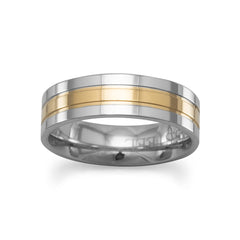 Stainless Steel and 14 Karat Gold Plated Ring