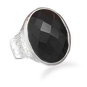 Oval Faceted Black Onyx Ring