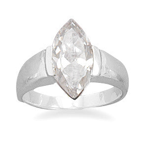 Rhodium Plated Marquise Cut CZ Ring