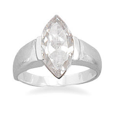 Rhodium Plated Marquise Cut CZ Ring