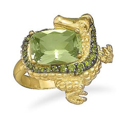 Rhodium and 14 Karat Gold Plated CZ Alligator Ring