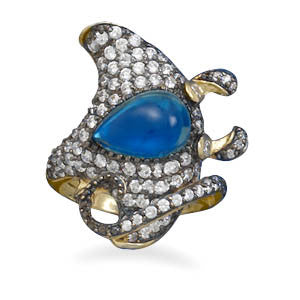 Black Rhodium and 14 Karat Gold Plated CZ Stingray Ring