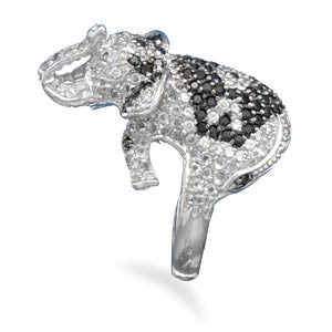 Rhodium Plated CZ Elephant Ring