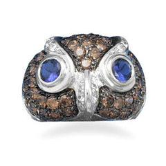 Rhodium Plated CZ Owl Face Ring